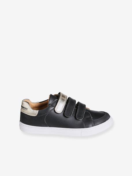 Baskets enfant fille en cuir à scratchs marine+marron+noir 12 - vertbaudet enfant 