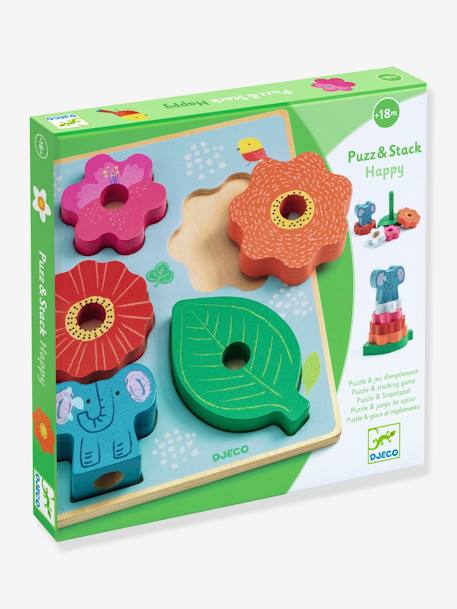 Puzzle d'encastrement et jeu d'empilement 'Puzz & Stack Happy' - DJECO multicolore 1 - vertbaudet enfant 