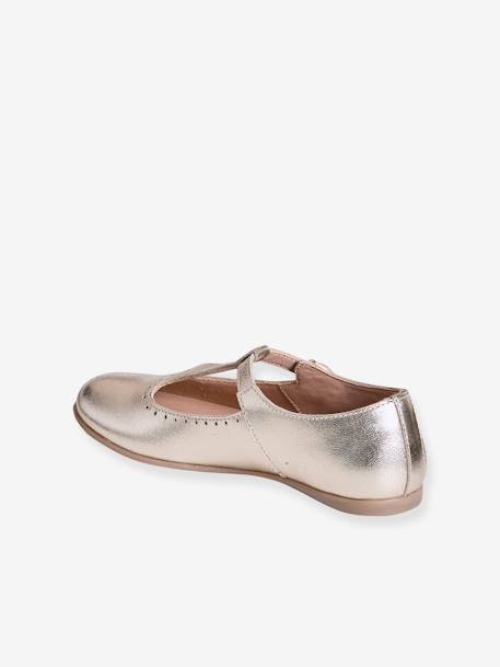 Ballerines cuir fille beige imprimé+or 8 - vertbaudet enfant 