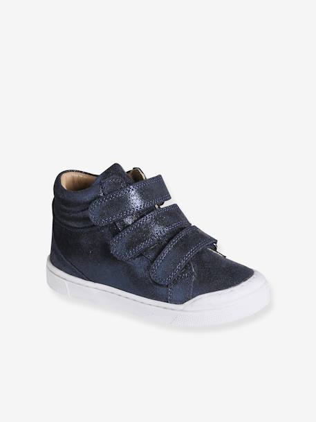 Baskets enfant fille cuir à scratchs beige imprimé+marine+or 6 - vertbaudet enfant 