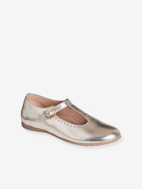 Ballerines cuir fille beige imprimé+or 7 - vertbaudet enfant 