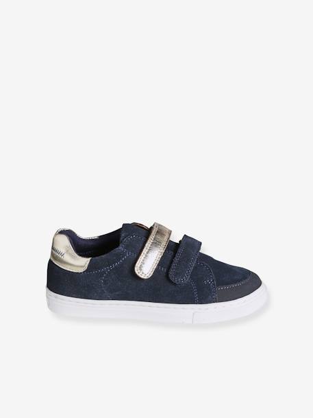 Baskets enfant fille cuir à scratchs marine+marron 2 - vertbaudet enfant 