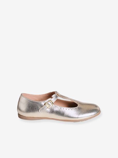 Ballerines cuir fille beige imprimé+or 11 - vertbaudet enfant 