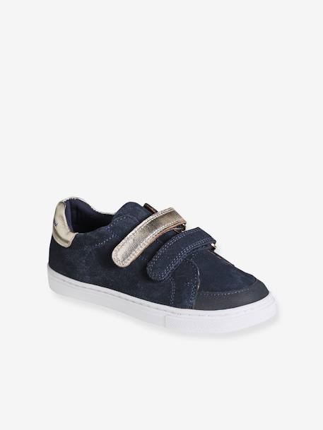 Baskets enfant fille cuir à scratchs marine+marron 1 - vertbaudet enfant 