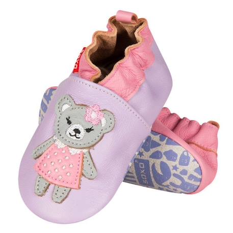 Chaussons bébé en cuir souple Lilas - SEVIRA KIDS - Premiers pas - Confortable - Design tendance BLEU+ORANGE+ROSE 3 - vertbaudet enfant 