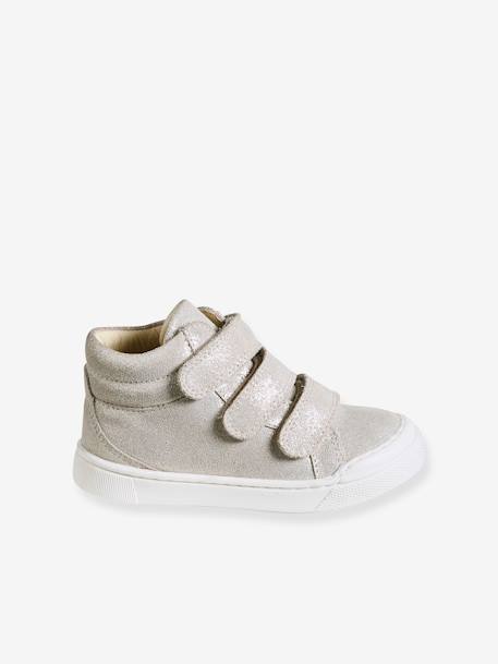 Baskets enfant fille cuir à scratchs beige imprimé+marine+or 12 - vertbaudet enfant 