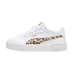 Chaussures-Chaussures fille 23-38-Basket à Lacets Puma Carina 2.0 Animal Update P.S - Blanc-Or