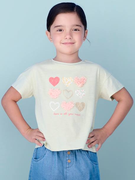 T-shirt fille animation relief et détails irisés fille abricot+bleu ciel+encre+rayé marine+vert amande 13 - vertbaudet enfant 