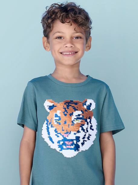 Tee-shirt garçon motif à sequins réversibles blanc+bleu nuit+bleu océan+écru+vert d'eau 26 - vertbaudet enfant 