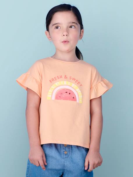 Tee-shirt motif à sequins fille écru+fraise+mandarine 7 - vertbaudet enfant 