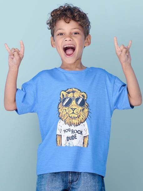 Tee-shirt motif animal ludique garçon blanc+bleu azur+turquoise 6 - vertbaudet enfant 