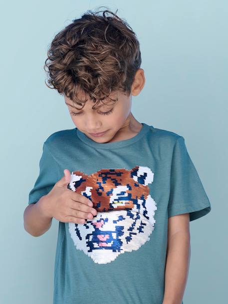Tee-shirt garçon motif à sequins réversibles blanc+bleu nuit+bleu océan+écru+vert d'eau 27 - vertbaudet enfant 
