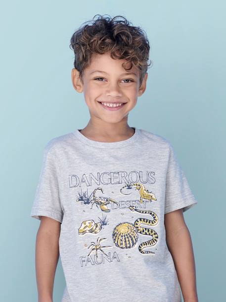 Tee-shirt Basics motifs animaliers garçon gris chiné 1 - vertbaudet enfant 