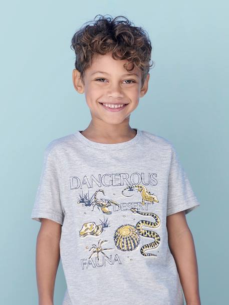 Tee-shirt Basics motifs animaliers garçon bleu ardoise+gris chiné 4 - vertbaudet enfant 