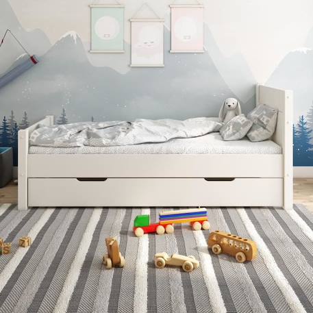 Lit enfant avec lit gigogne en pin blanc 90x200 Achille BLANC 3 - vertbaudet enfant 