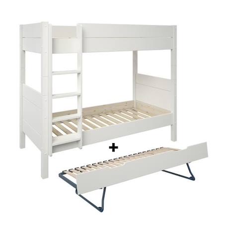 Lit superposé avec lit gigogne en pin blanc 90x200 H174 Achille BLANC 4 - vertbaudet enfant 