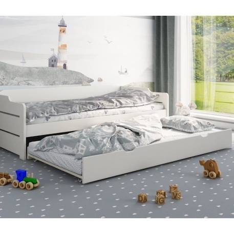 Lit avec lit gigogne et matelas en pin blanc 90x200 Arthur BLANC 2 - vertbaudet enfant 