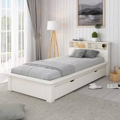 Chambre et rangement-Chambre-Lit avec étagères et tiroir en pin blanc 90x200 Sam