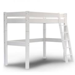 Chambre et rangement-Chambre-Lit bébé, lit enfant-Lit mezzanine échelle inclinée en pin blanc 90x200 Lilja