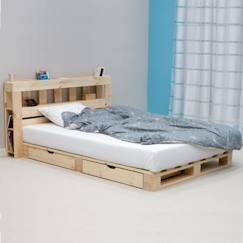 Chambre et rangement-Chambre-Lit bébé, lit enfant-Lit palette avec tête de lit en pin coloris naturel 140x200 Siméon
