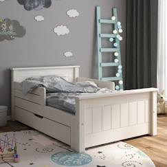 Chambre et rangement-Chambre-Lit bébé, lit enfant-Lit évolutif avec tiroir en pin blanc 90x140-190 Arthur