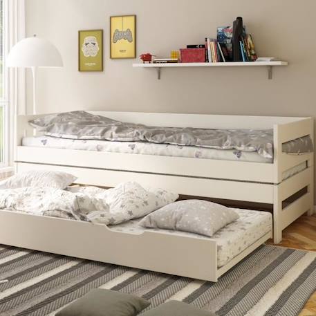 Lit sofa avec lits gigognes en pin blanc 90x200 Ninon BLANC 3 - vertbaudet enfant 