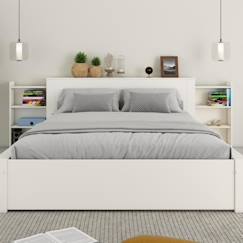 Chambre et rangement-Lit avec chevets et tiroir en pin blanc 140x200 Colette