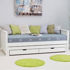 Chambre et rangement-Lit banquette avec lit gigogne en pin blanc 90x200 Basile