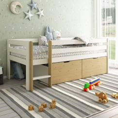 Chambre et rangement-Lit surélevé avec tiroirs en pin blanc et bois 90x200 Colette