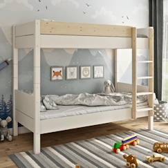 Chambre et rangement-Chambre-Lit superposé avec matelas en pin blanc et bois 90x200 H174 Achille