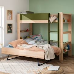 Chambre et rangement-Lit superposé avec lit gigogne en hêtre naturel et vert 90x190 Arsène