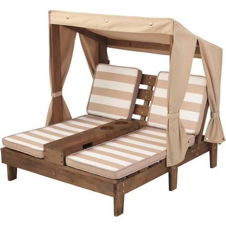 KidKraft - Double chaise longue en bois pour enfant avec auvent - Café BEIGE 1 - vertbaudet enfant 