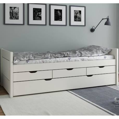 Lit avec lit gigogne et trois tiroirs en pin blanc 90x200 Leopold BLANC 1 - vertbaudet enfant 