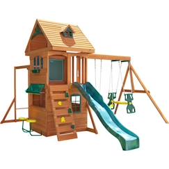 KidKraft - Aire de jeux portique en bois Ridgeview avec toboggan, balançoires et mur d'escalade  - vertbaudet enfant