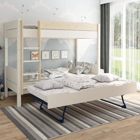 Lit superposé avec lit gigogne en pin blanc bois 90x200 H174 Achille BLANC 1 - vertbaudet enfant 