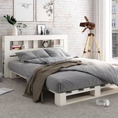 Chambre et rangement-Chambre-Lit palette avec tête de lit en pin blanc 140x200 Siméon