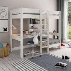 Chambre et rangement-Chambre-Lit bébé, lit enfant-Lit mezzanine avec bureau et chauffeuse en pin blanc 90x200 Basile