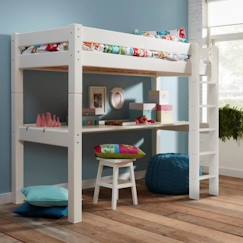 Chambre et rangement-Chambre-Lit bébé, lit enfant-Lit mezzanine échelle droite et bureau en pin blanc 90x200 Lilja