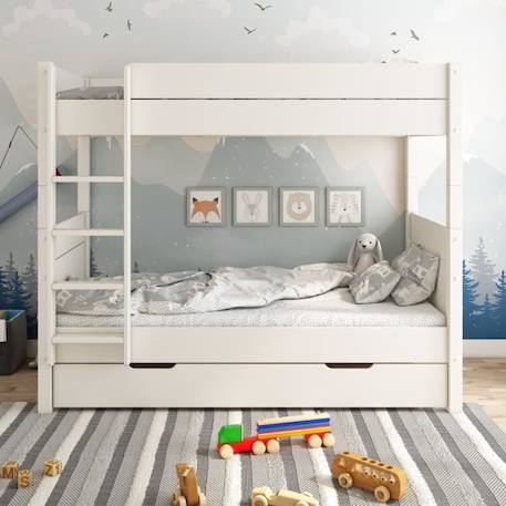 Lit superposé avec lit gigogne en pin blanc 90x200 H174 Achille BLANC 2 - vertbaudet enfant 