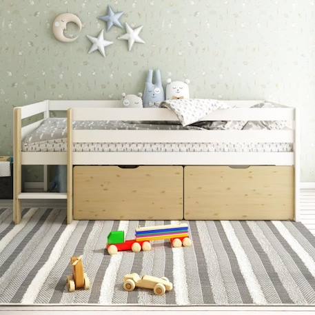 Lit surélevé avec tiroirs en pin blanc et bois 90x200 Colette BLANC 3 - vertbaudet enfant 