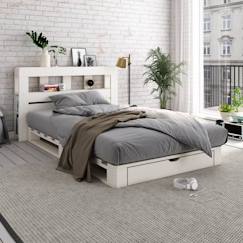 Chambre et rangement-Chambre-Lit palette avec tête de lit en pin blanc 120x200 Siméon