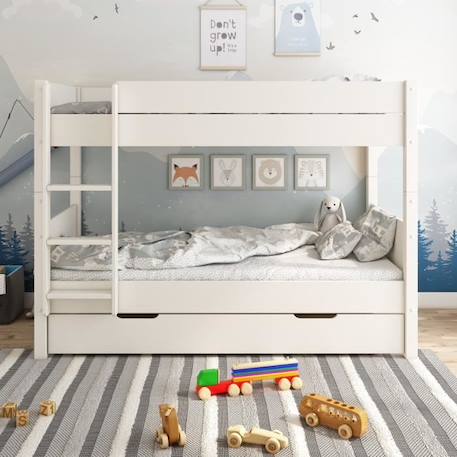 Lit superposé avec lit gigogne en pin blanc 90x200 H153 Achille BLANC 2 - vertbaudet enfant 
