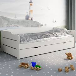 Chambre et rangement-Lit avec lit gigogne et matelas en pin blanc 90x200 Arthur