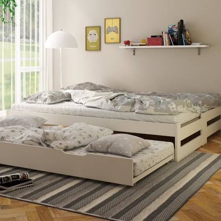 Lit sofa avec lits gigognes en pin blanc 90x200 Ninon BLANC 1 - vertbaudet enfant 