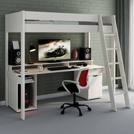 Lit mezzanine avec bureau en pin blanc 90x200 Edouard BLANC 1 - vertbaudet enfant 