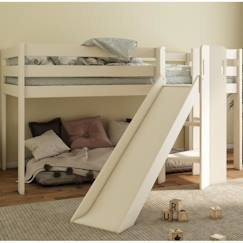 Chambre et rangement-Chambre-Lit bébé, lit enfant-Lit mi-hauteur avec toboggan en pin blanc 90x200 Basile