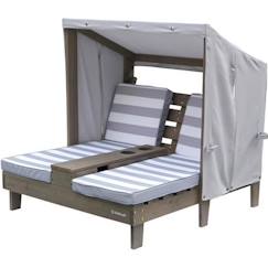 Chambre et rangement-Mobilier de jardin-KidKraft - Double chaise longue en bois pour enfant avec auvent - Gris
