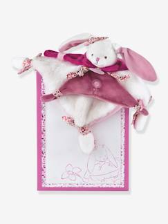 Jouet-Premier âge-Doudous et jouets en tissu-Doudou carré 27 cm lapin cerise - DOUDOU ET COMPAGNIE
