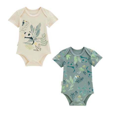 Lot de 2 bodies bébé manches courtes Mini Tribu VERT 1 - vertbaudet enfant 