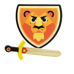-Set bouclier et épée en bois - Vilac - Lion - Jouet pour enfant de 4 ans et plus - Multicolore et orange